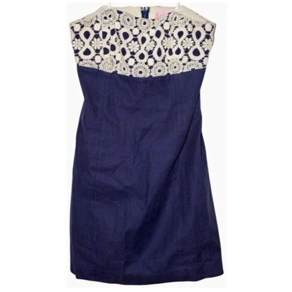 Lilly Pulitzer Bowen Dress Blue Boho  Strapless Lace Beachy Nautical  Size 4.  J - Picture 1 of 7